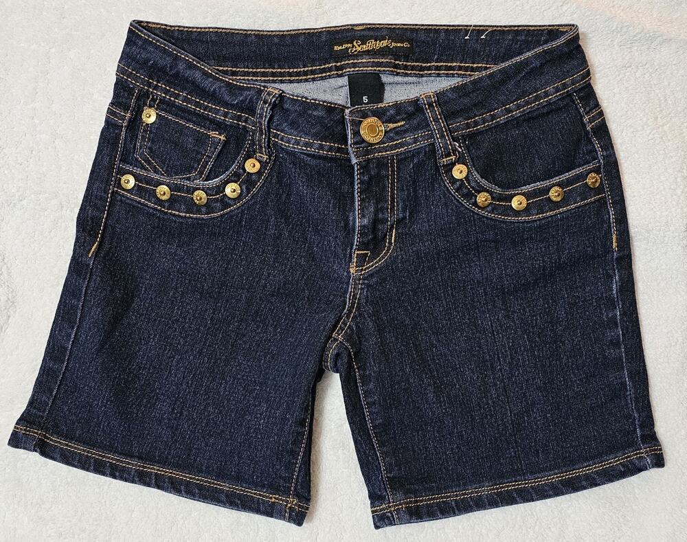 Southpole Vintage 90s - Y2K Mid-Rise Dark Wash Zipper Studded Pocket Short SZ 5